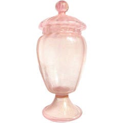 Vintage Barovier Toso Murano Pink Gold Flecks Italian Art Glass Candy Cookie Jar