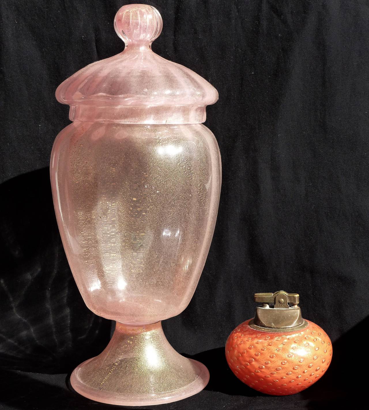 Barovier Toso Murano Pink Gold Flecks Italian Art Glass Candy Cookie Jar
