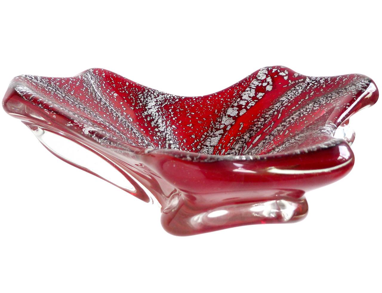 Murano Deep Red Silver Flecks Vintage Italian Art Glass Decorative Bowl For Sale At 1stdibs