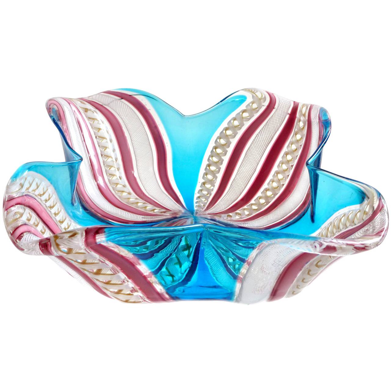 Gorgeous Murano Zanfirico and a Canne Ribbons Italian Art Glass Butterfly Bowl