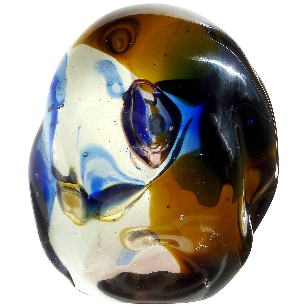 Hand-Crafted Salviati Murano Multi Color Biomorphic Rock Italian Art Glass Sculpture, Signed