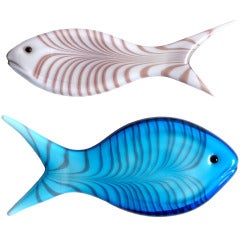 Venini Ken Scott Murano Fenicio Pulled Feather Design Italian Art Glass Fish Sculptures