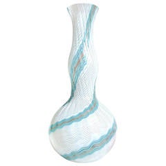 Dino Martens Aureliano Toso Murano Blue White Italian Art Glass Flower Vase