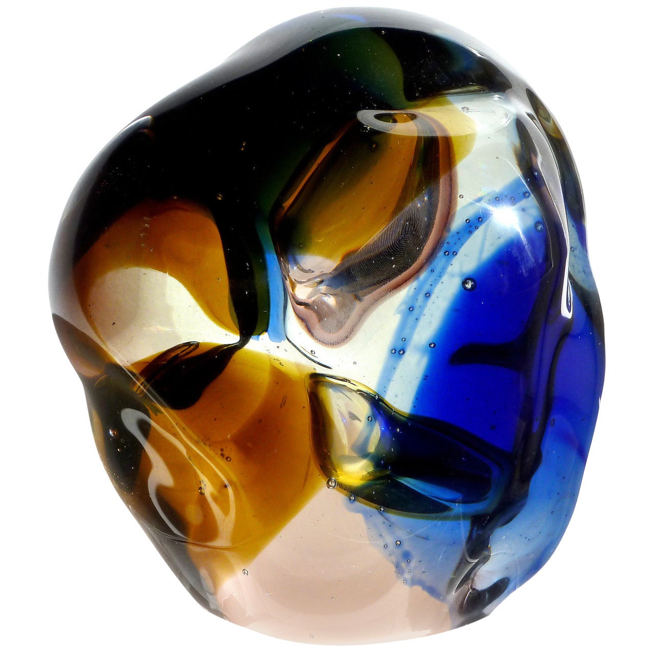 Salviati Murano Multi Color Biomorphic Rock Italian Art Glass Sculpture, Signed