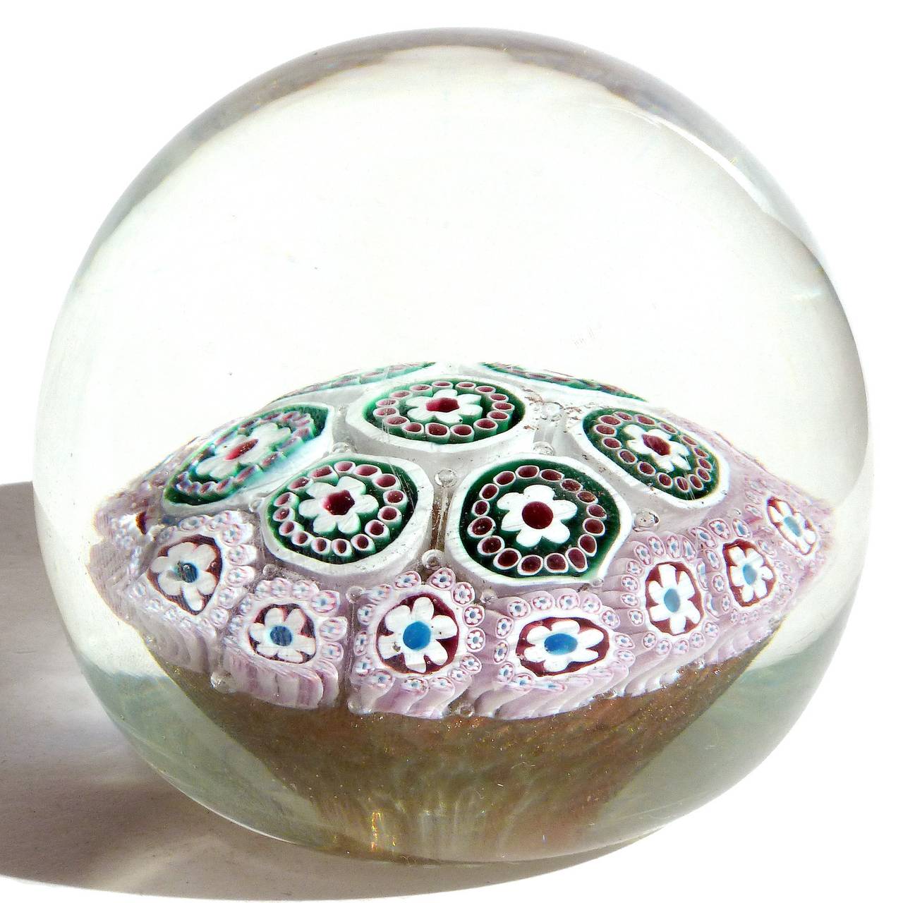 Mid-Century Modern Fratelli Toso Murano Millefiori Flowers Ribbons Italian Art Glass Paperweights