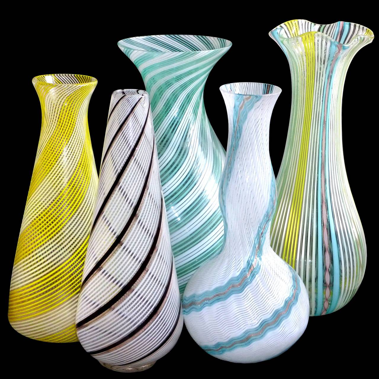 Hand-Crafted Dino Martens Aureliano Toso Murano Rainbow Ribbon Italian Art Glass Flower Vase