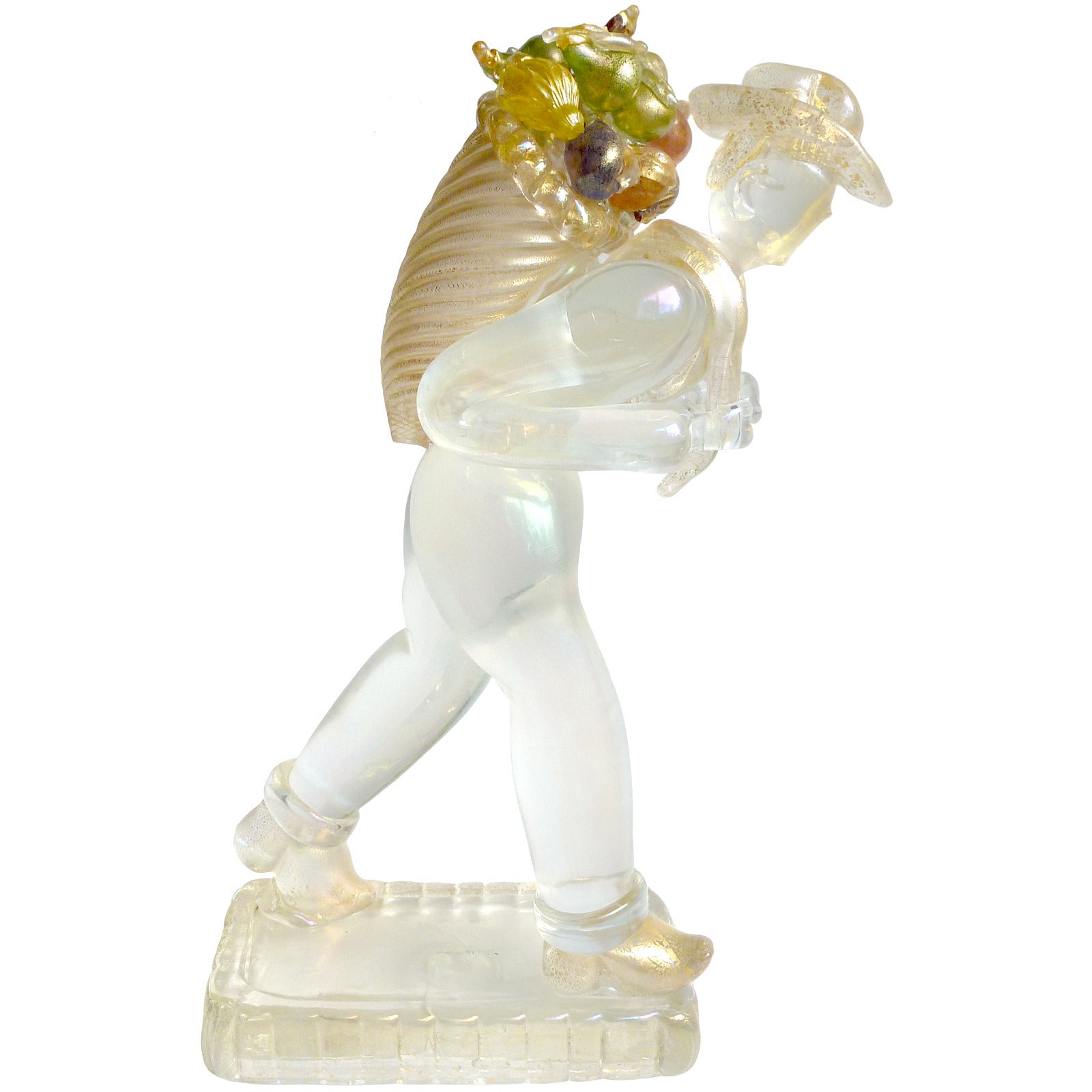 Ercole Barovier Murano Iridescent Gold Flecks Italian Art Glass Farmer Sculpture