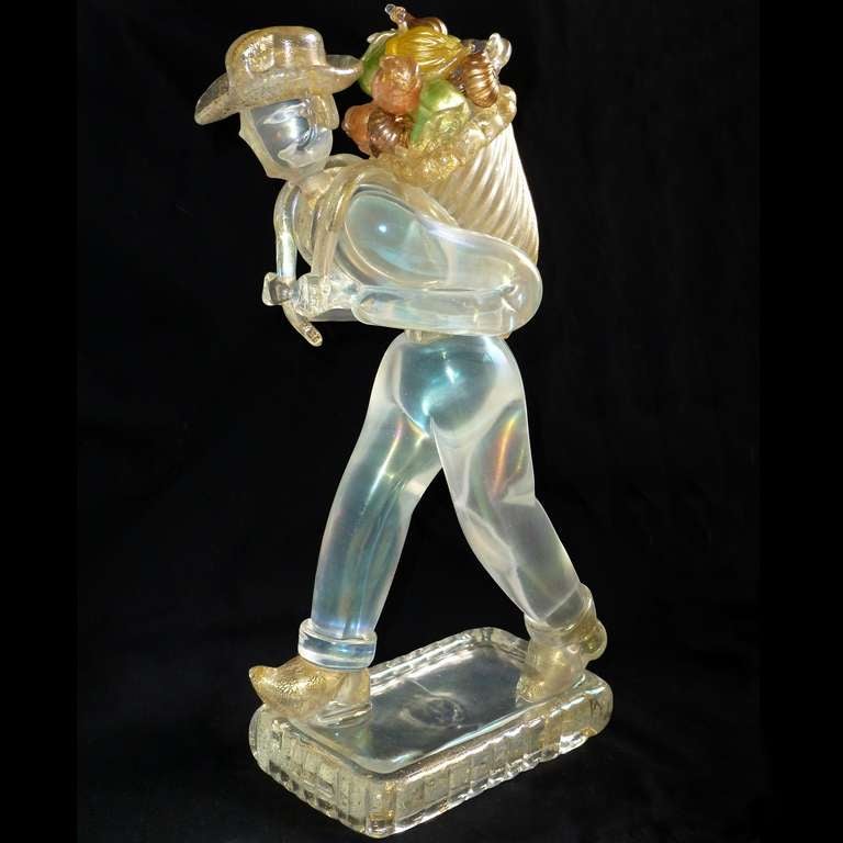 Art Deco Ercole Barovier Murano Iridescent Gold Flecks Italian Art Glass Farmer Sculpture