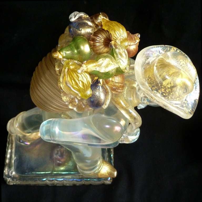 Mid-20th Century Ercole Barovier Murano Iridescent Gold Flecks Italian Art Glass Farmer Sculpture
