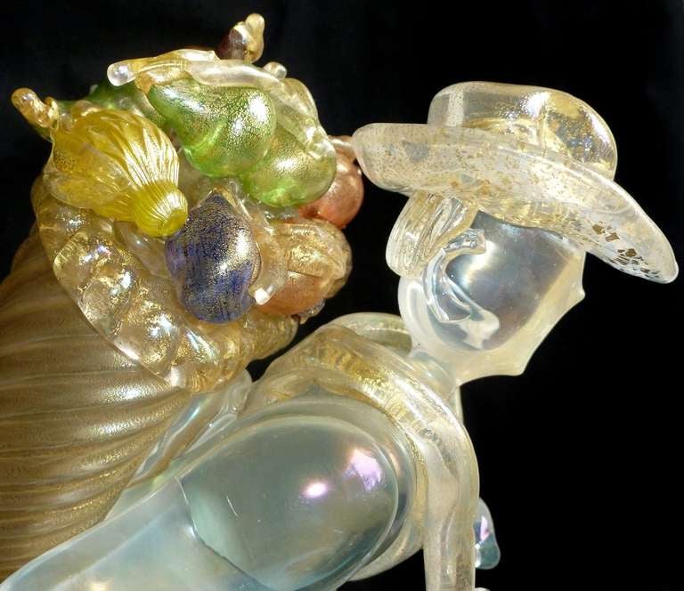 Blown Glass Ercole Barovier Murano Iridescent Gold Flecks Italian Art Glass Farmer Sculpture