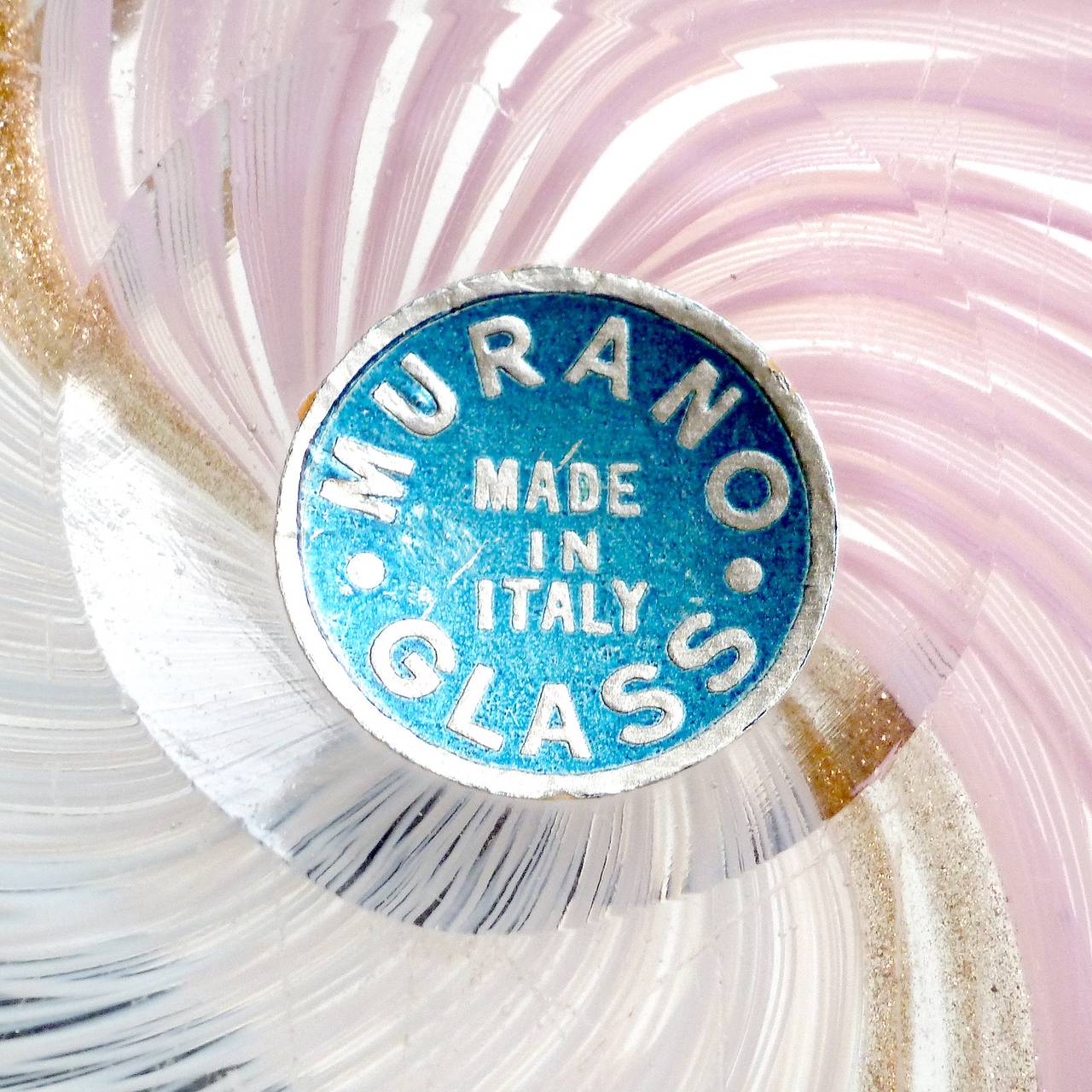 20th Century Murano Pink White Blue Zanfirico Ribbons Italian Art Glass Decorative Bowl