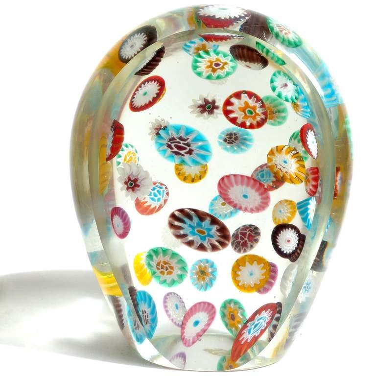 20ième siècle Ensemble de sculptures de serre-livres en verre d'art italien Fratelli Toso Murano en forme de fleur Millefiori
