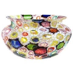 Fratelli Toso Murano Millefiori Flower Star Mosaic Italian Art Glass Bowl