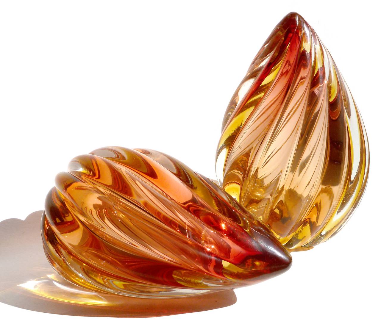 Space Age Alfredo Barbini Murano Sommerso Twisted Flame Italian Art Glass Bookends