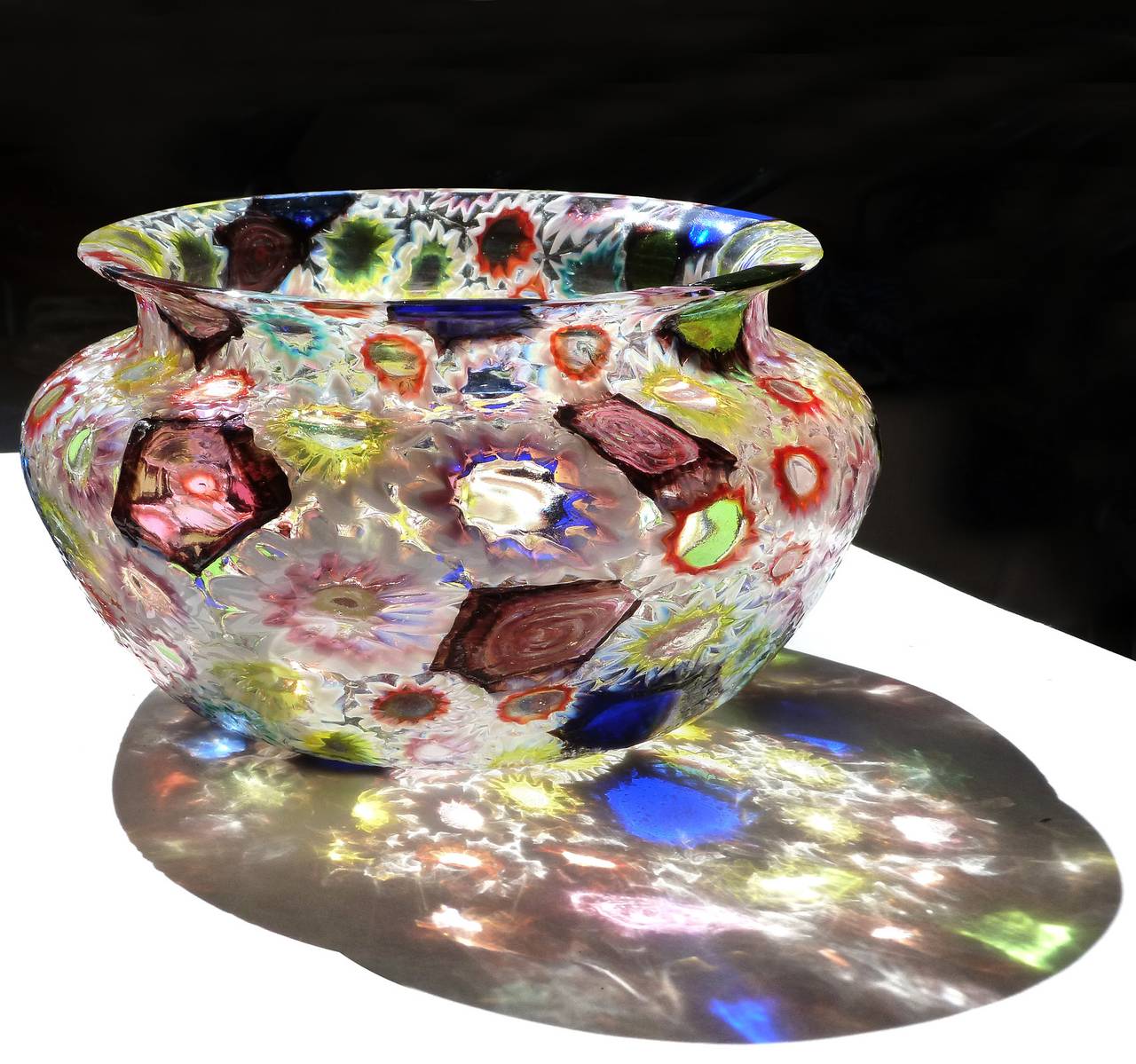 Mid-Century Modern Fratelli Toso Murano Millefiori Flower Star Mosaic Italian Art Glass Bowl