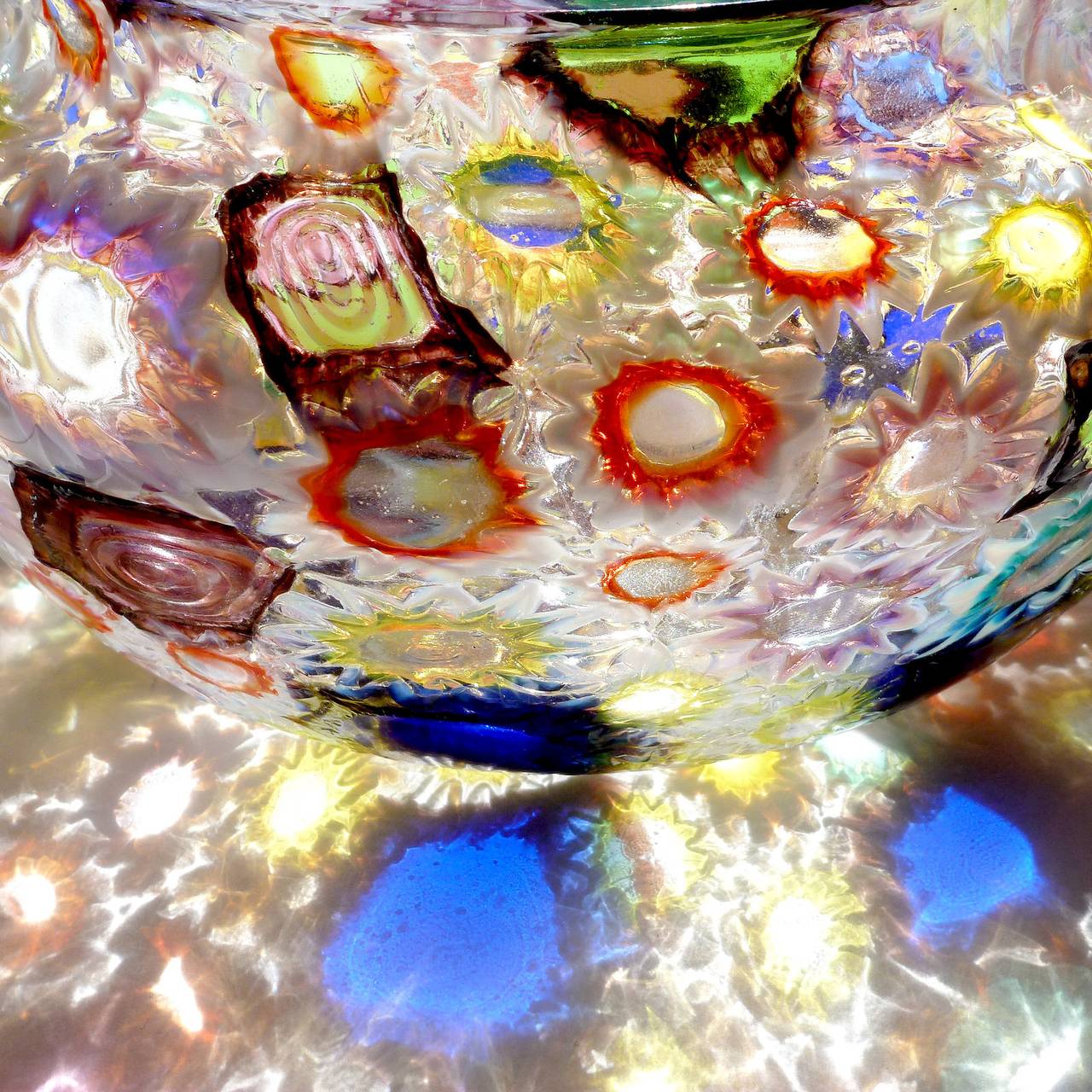Hand-Crafted Fratelli Toso Murano Millefiori Flower Star Mosaic Italian Art Glass Bowl