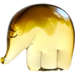 Gaspari Salviati Murano Sommerso Golden Italian Art Glass Elephant Sculpture