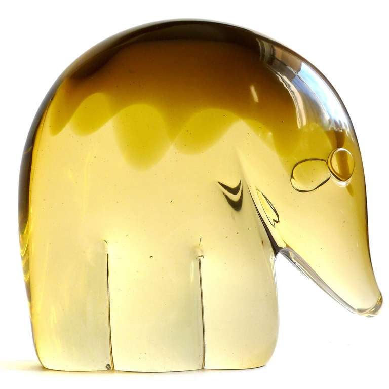 Mid-Century Modern Gaspari Salviati Murano Sommerso Golden Italian Art Glass Elephant Sculpture