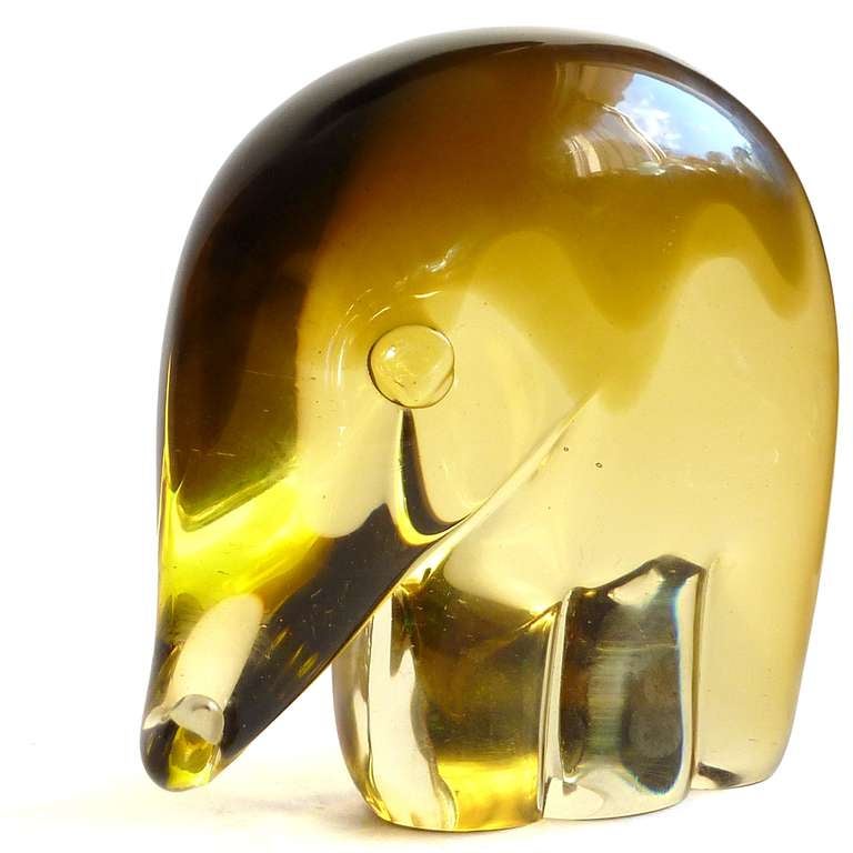 Hand-Crafted Gaspari Salviati Murano Sommerso Golden Italian Art Glass Elephant Sculpture