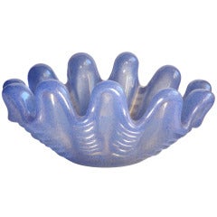 Ercole Barovier Murano Blue Gold Flecks Italian Art Glass Conch Shell Bowl