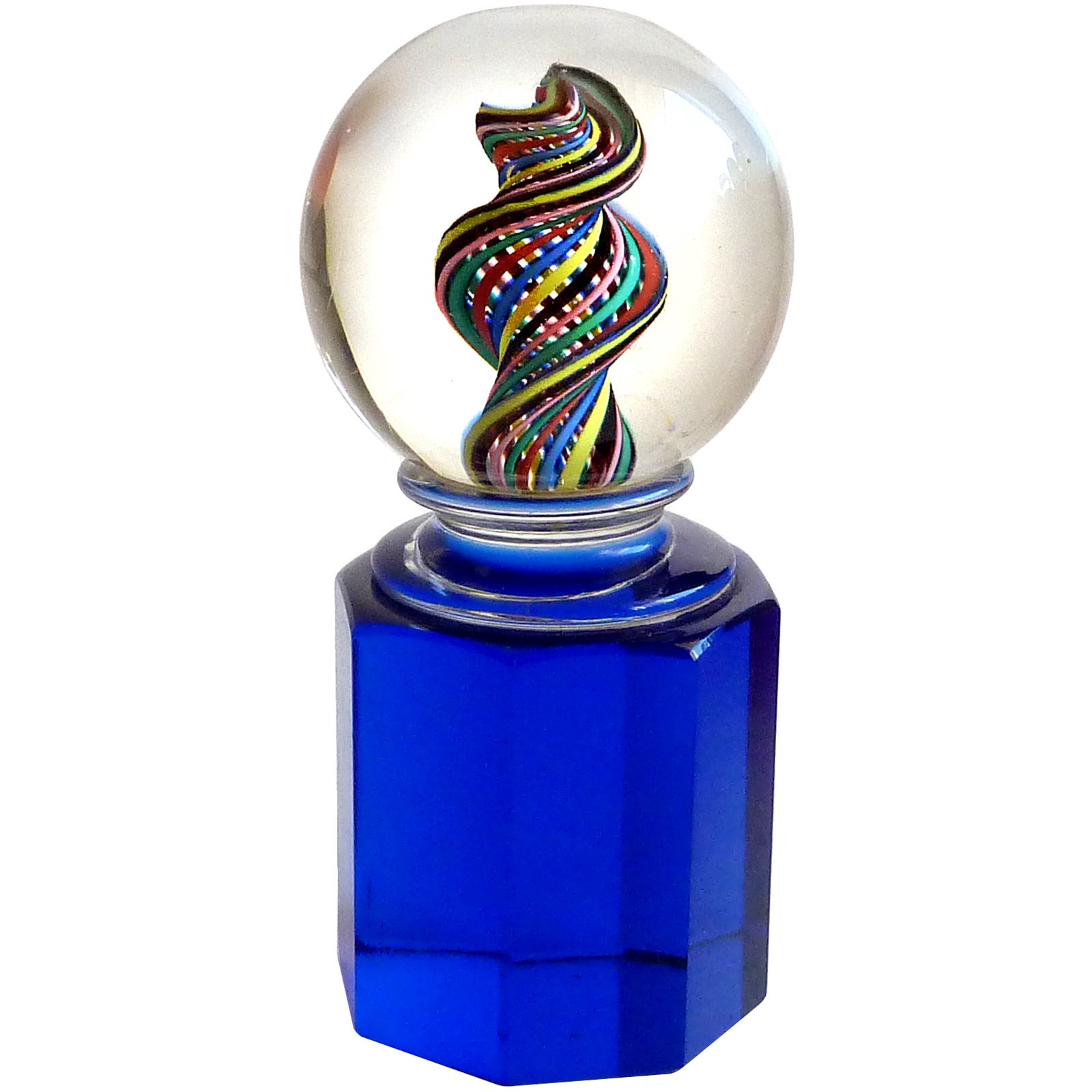 Paolo Venini Murano Rainbow Filigrana Ribbons Italian Art Glass Paperweight