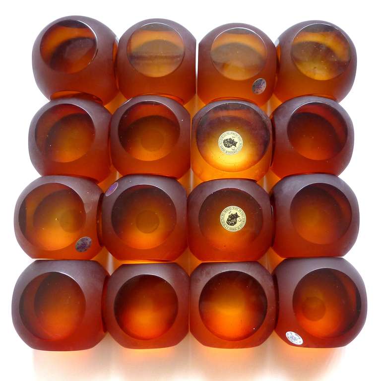 15 Galliano Ferro Murano Golden Amber and Satin Italian ...