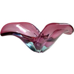 Barbini Murano Sommerso Purple Blue Italian  Art Glass Centerpiece Bowl