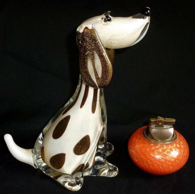 Mid-20th Century Cute Alfredo Barbini Murano Dalmatian Puppy Dog Italian Art Glass Sculpture