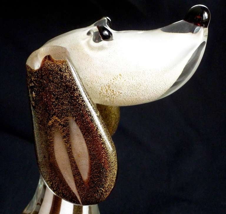 Blown Glass Cute Alfredo Barbini Murano Dalmatian Puppy Dog Italian Art Glass Sculpture