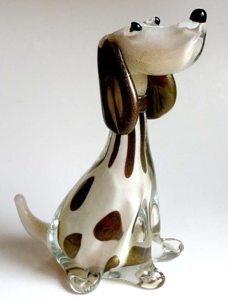 Mid-Century Modern Cute Alfredo Barbini Murano Dalmatian Puppy Dog Italian Art Glass Sculpture