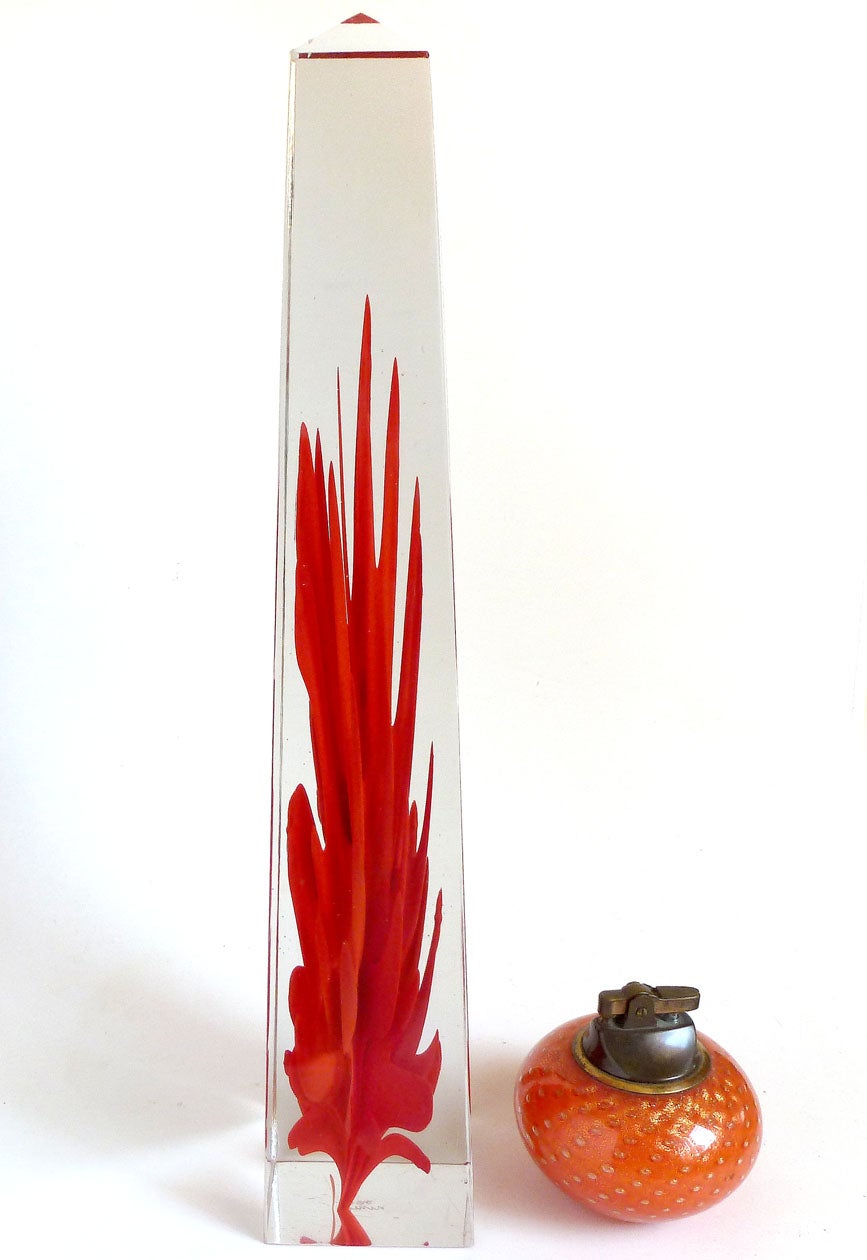Venini Fulvio Bianconi Murano Red Flame Obelisk Italian Art Glass Sculpture