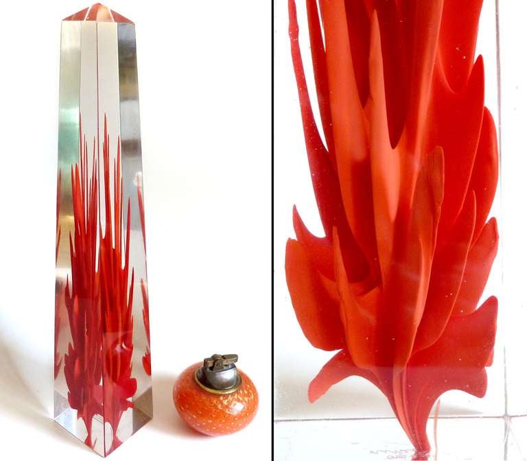 Mid-Century Modern Venini Fulvio Bianconi Murano Red Flame Obelisk Italian Art Glass Sculpture