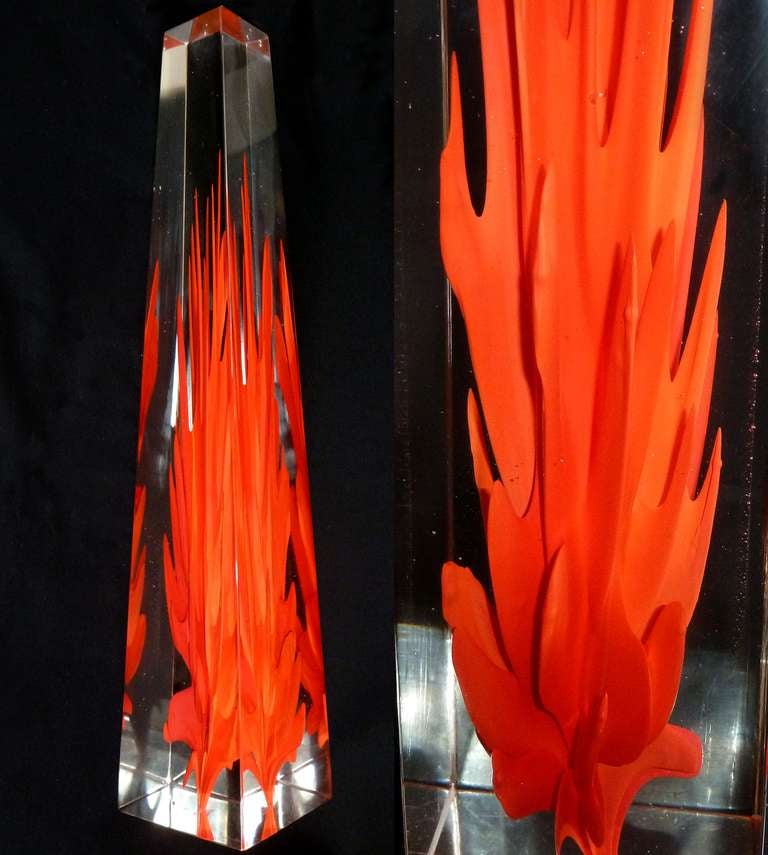 Venini Fulvio Bianconi Murano Red Flame Obelisk Italian Art Glass Sculpture In Excellent Condition In Kissimmee, FL