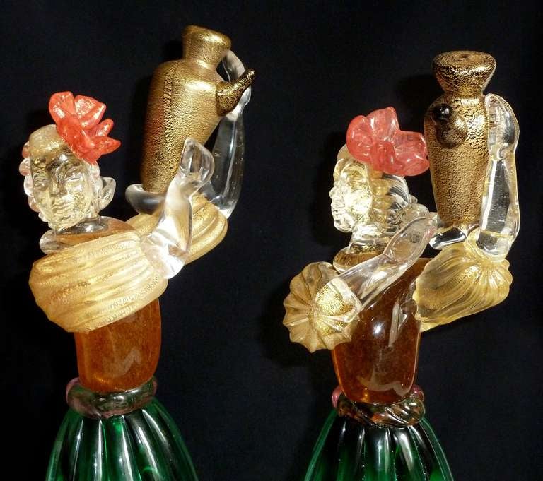 Murano Pair of Vintage Wine Bearer Women Italian Art Glass Sculptures 1