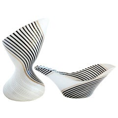 Murano Dino Martens for Aureliano Toso Black White Italian Art Glass Vase Bowl