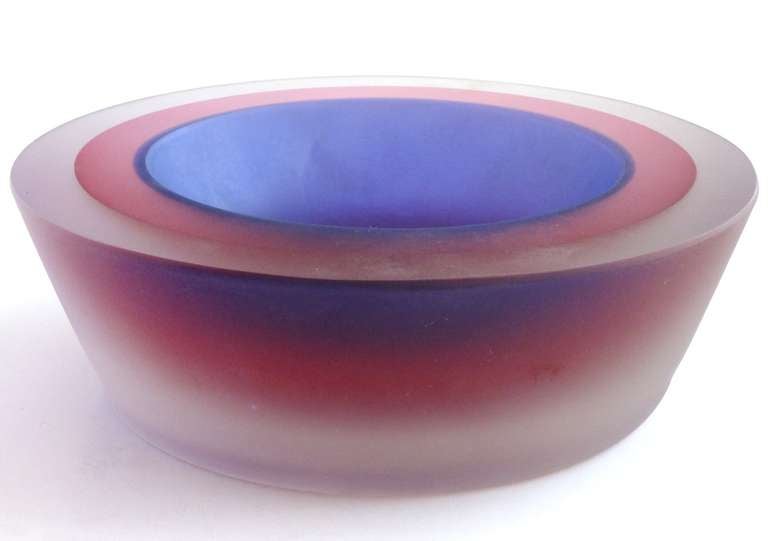 Archimede Seguso Italian Murano Sommerso Satin Geode Art Glass Bowl