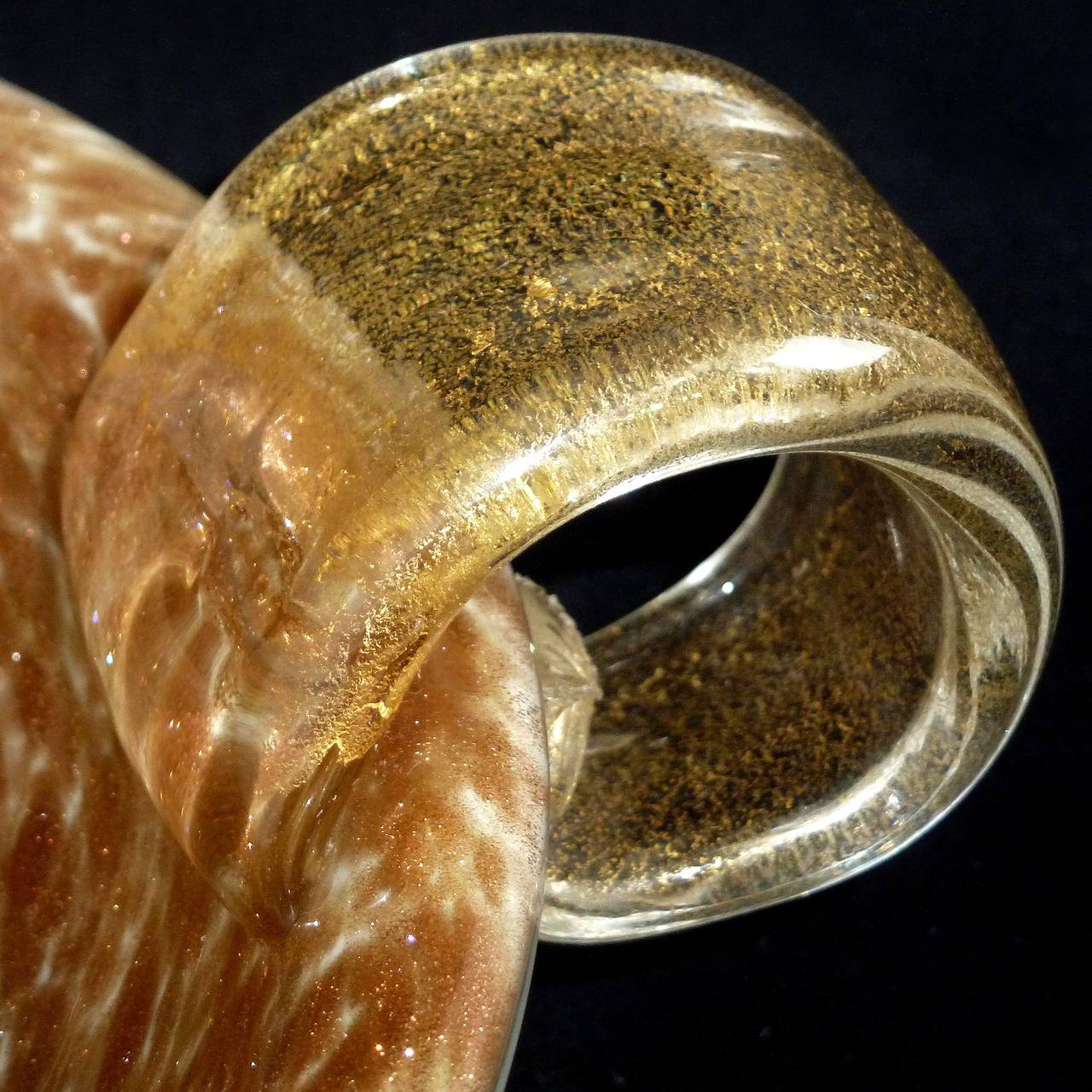 Mid-Century Modern Alfredo Barbini Murano Aventurine Gold-Flecked Italian Art Glass Dish Bowl