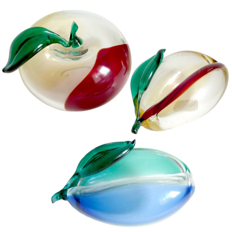 Venini Fulvio Bianconi Murano Macchie Italian Art Glass Fruit Sculpture