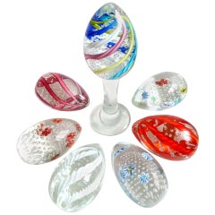 Fratelli Toso Murano Millefiori Zanfirico Italian Art Glass Egg Paperweights Set