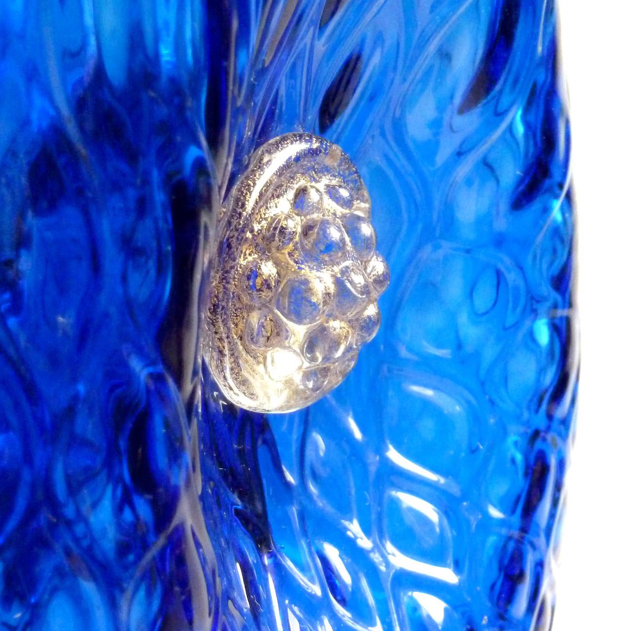 Gilt Murano Venetian Quilted, Sapphire Blue and Gold Flecks Art Glass Dacenter Set