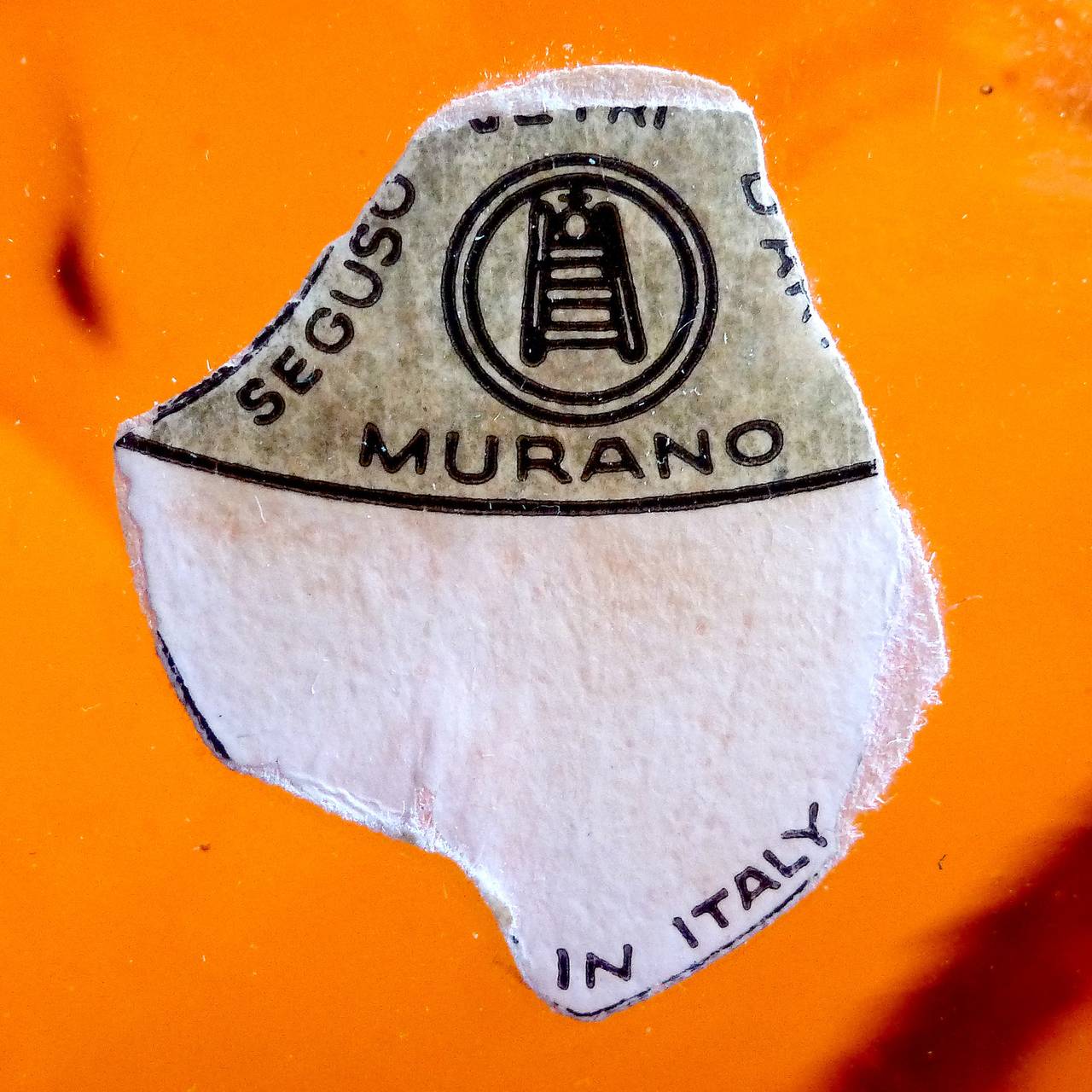 20th Century Seguso Vetri D' Arte Murano, Orange-Yellow Italian Art Glass Dish or Ashtray