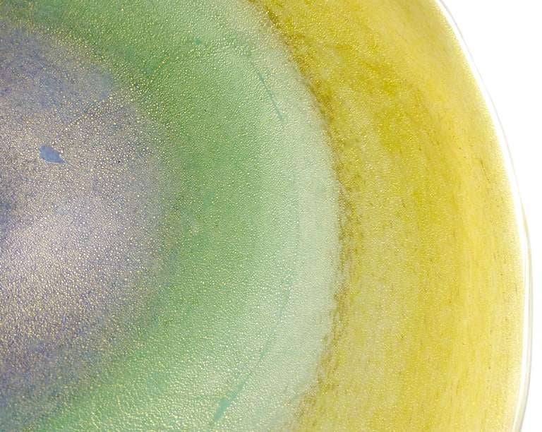 Mid-Century Modern AVEM Ansolo Fuga Murano Gold Flecks Opal Multicolor Italian Art Glass Bowl