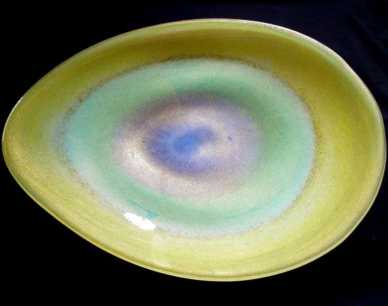 AVEM Ansolo Fuga Murano Gold Flecks Opal Multicolor Italian Art Glass Bowl In Excellent Condition In Kissimmee, FL