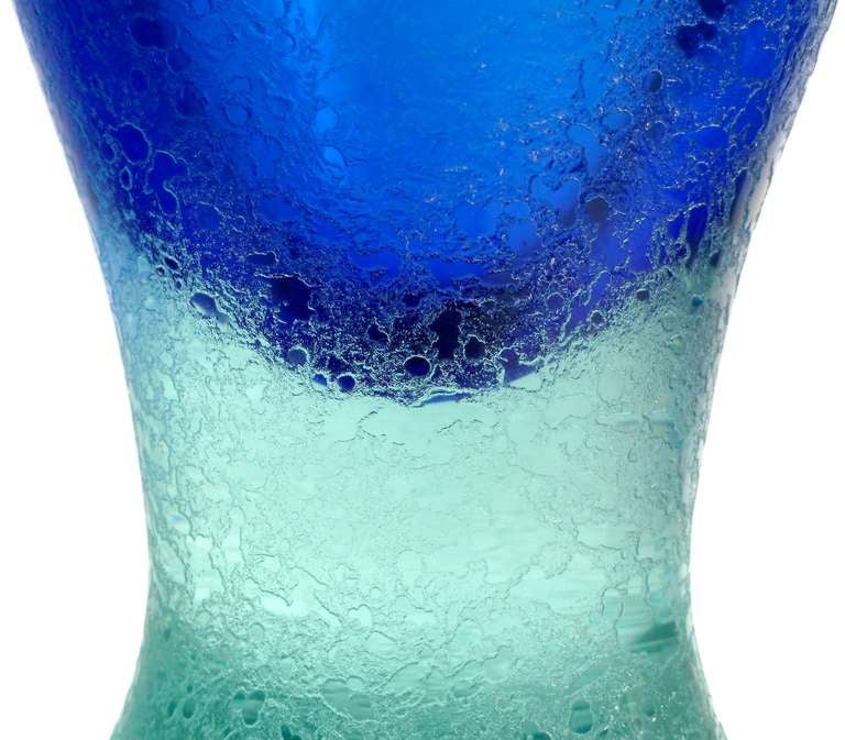 Etched Archimede Seguso Murano Signed Corroso Sommerso Blue Art Glass Italian Vase