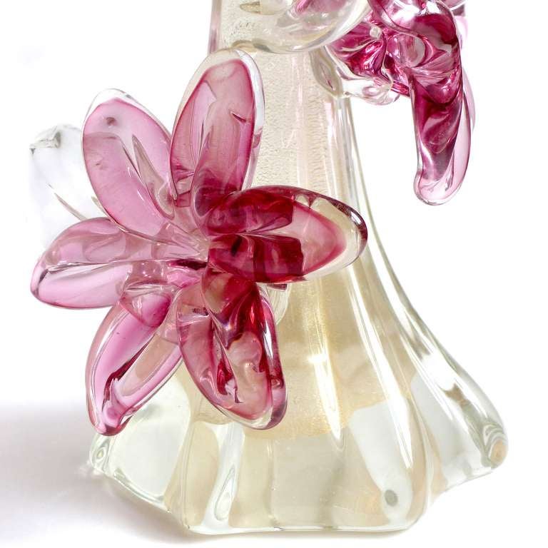 Hand-Crafted Barbini Murano Pink Birds Of Paradise Italian Art Glass Pheasant Sculptures