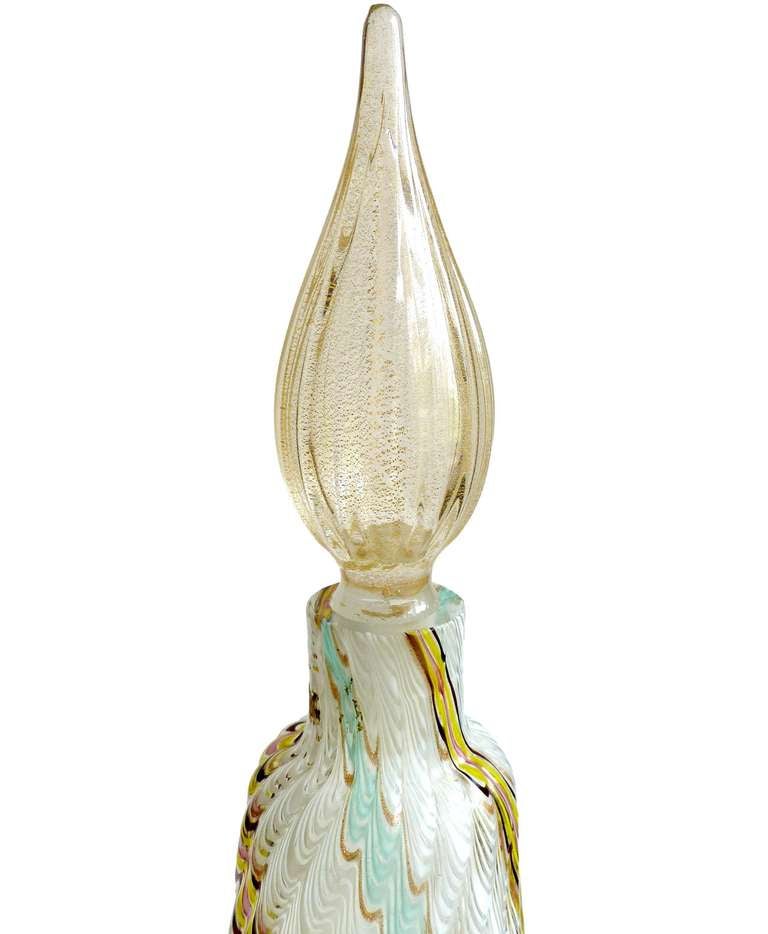 Mid-Century Modern Murano Dino Martens for Aureliano Toso Zig Zag Ribbon Italian Art Glass Decanter