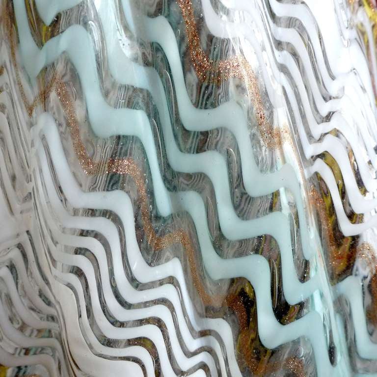Mid-20th Century Murano Dino Martens for Aureliano Toso Zig Zag Ribbon Italian Art Glass Decanter