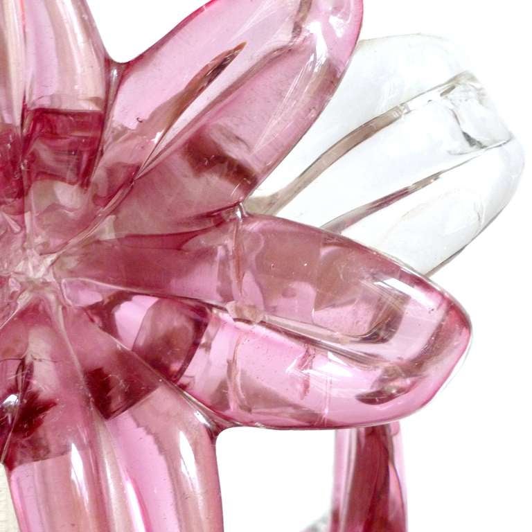 Mid-20th Century Barbini Murano Pink Birds Of Paradise Italian Art Glass Pheasant Sculptures