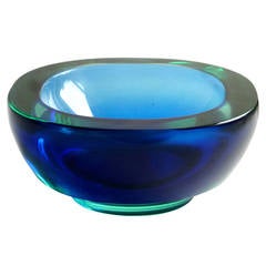 Vintage Seguso Vetri D' Arte Murano Sommerso Aqua Blue Cobalt Italian Art Glass Bowl