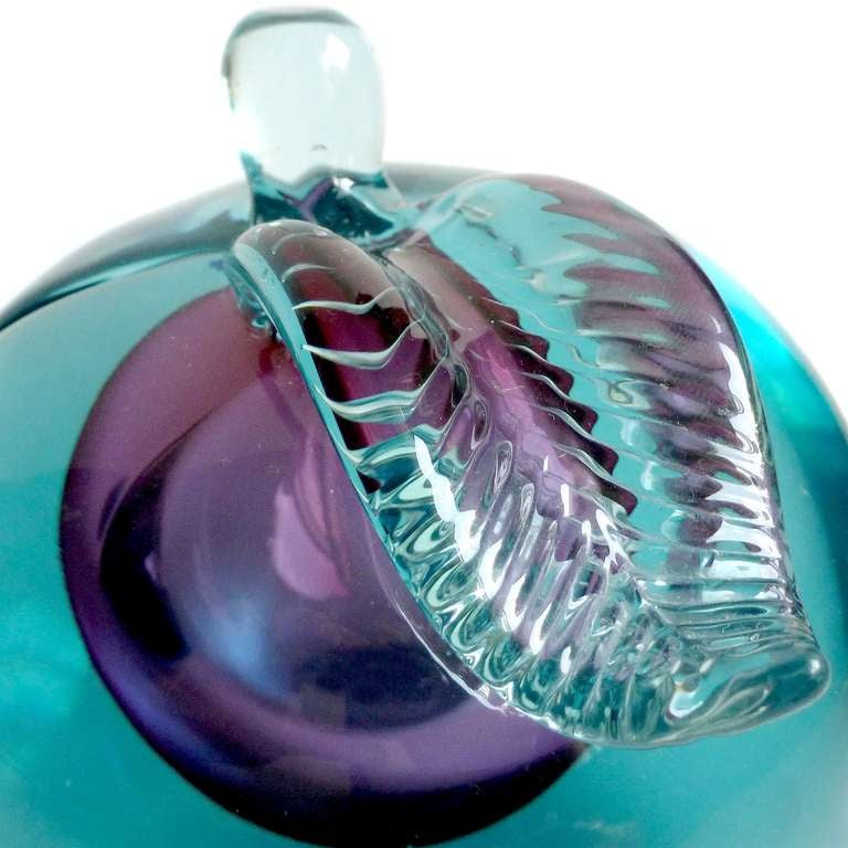 Barbini Murano Purple Blue Sommerso Italian Art Glass Bookend Fruit Sculptures